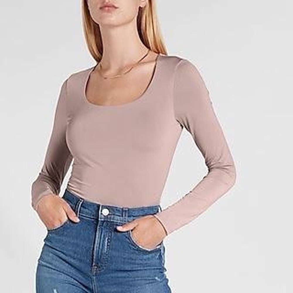 Express Scoop Neck Long Sleeve Bodysuit - Brown